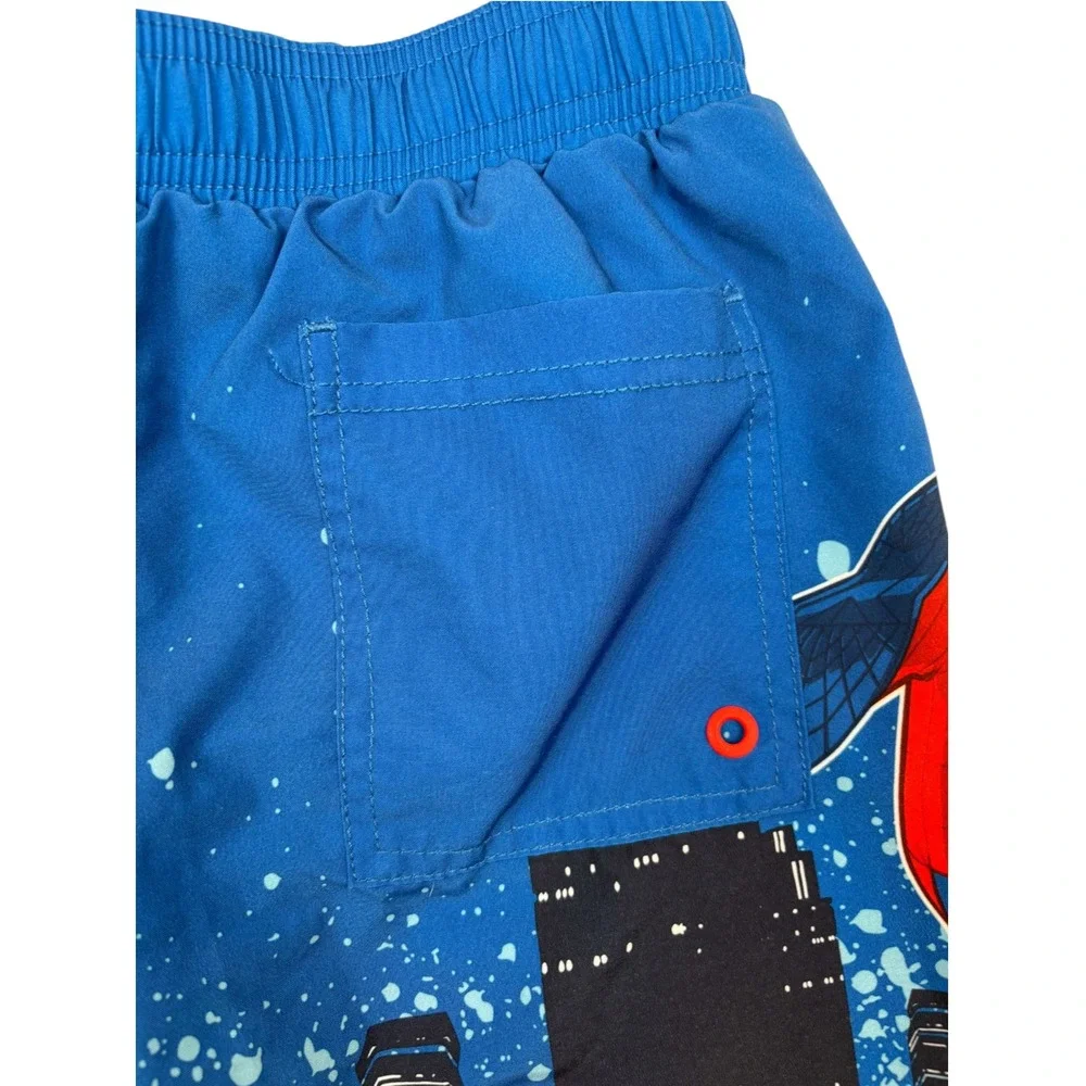 Marvel Spider-Man Boys Blue City Skyline Swim Trunks Board Shorts Large 10-12